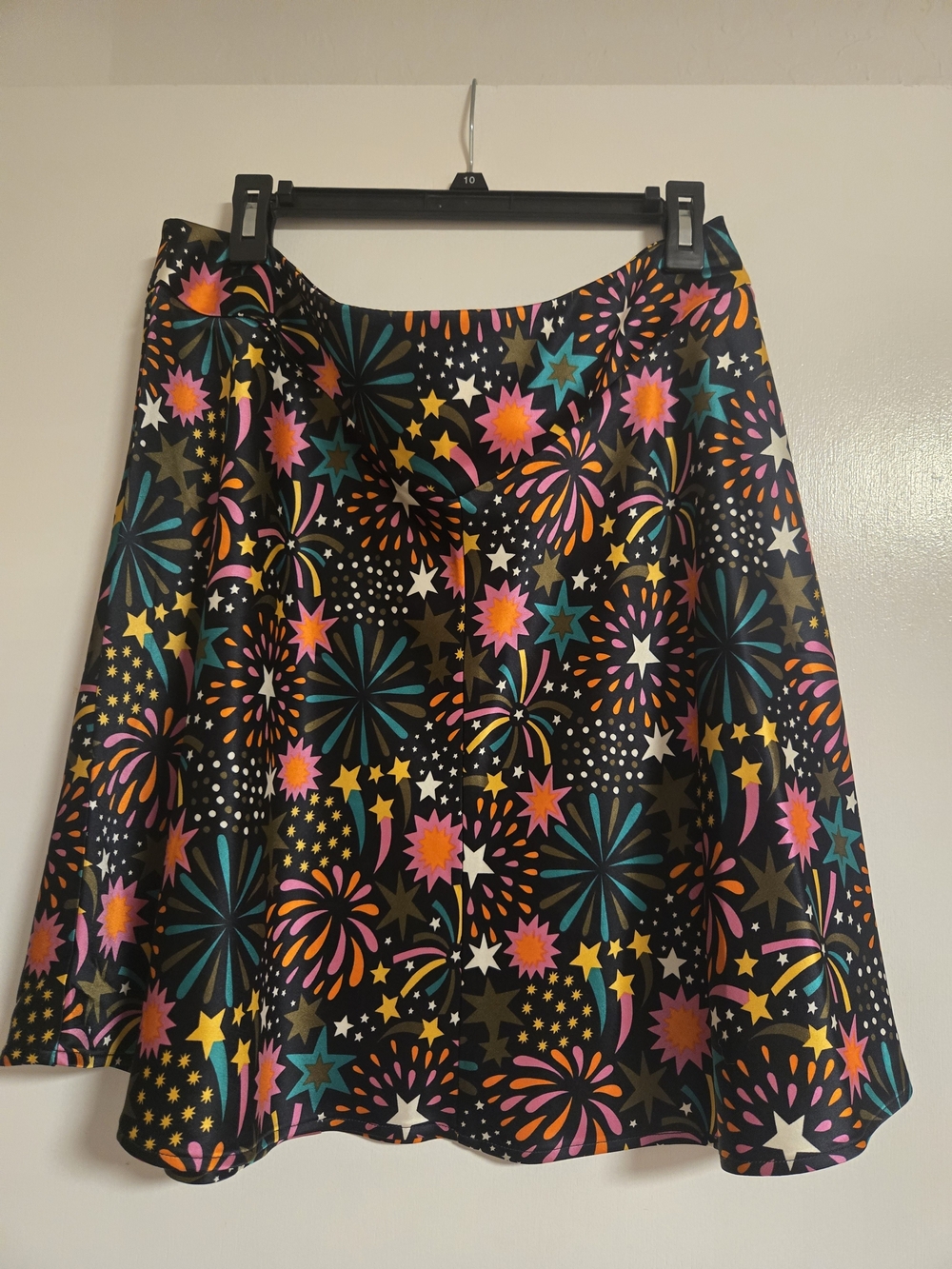 Boden Black A-Line Skirt with Neon Starburst Print, Size 14, Fit is L/XL